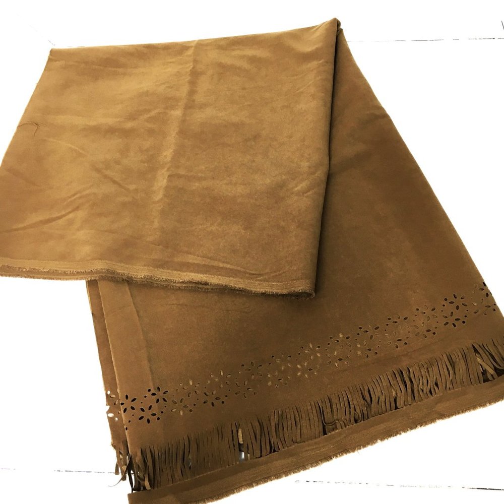 FAUX SUEDE leather fabric w/ cutouts and  fringe 2 Yrds - Picture 3 of 7